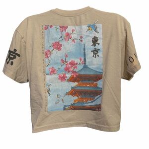 Tan Tokyo Graphic Tee Casual Crop Top